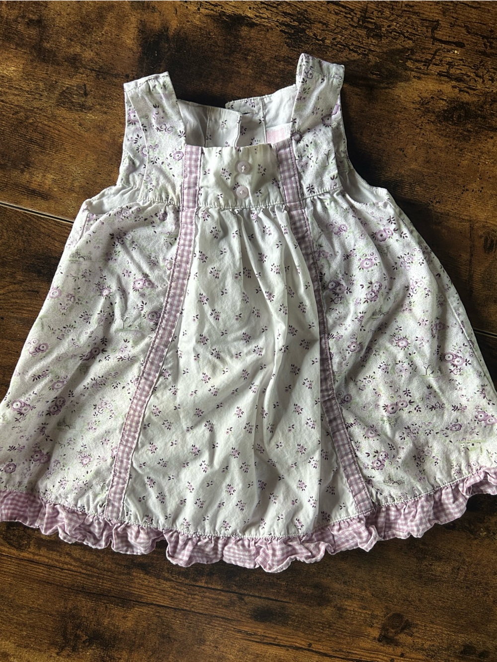 Janie and Jack White Dress with Pink Floral Print and Gingham Trim